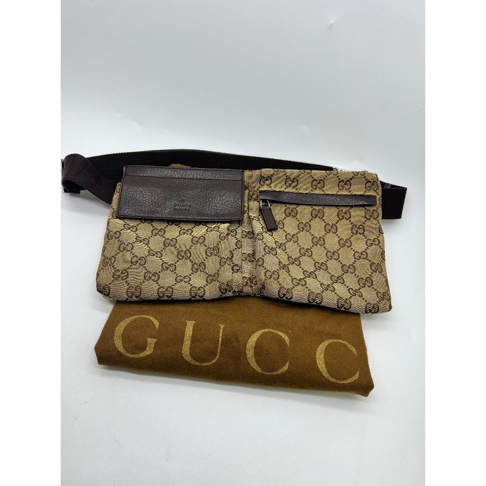 Vintage GUCCI Beige/Ebony GG Canvas Bum Bag Waist Bag 28566 492714 042722